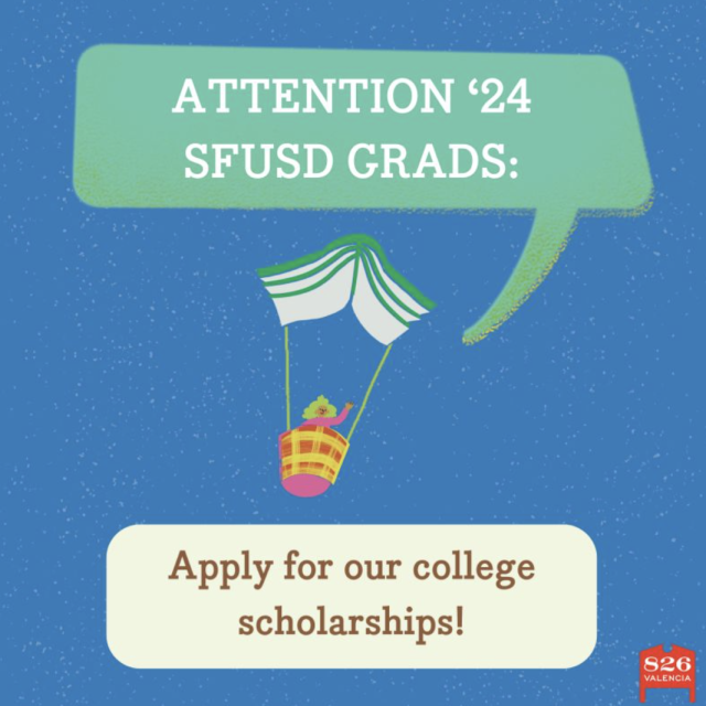 Sfusd graduates of 2024 encouraged to apply for college scholarships, depicted with a whimsical hot air balloon graphic.